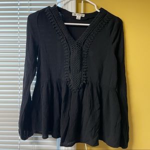 John Paul Richard Long Sleeve Laced Black Top